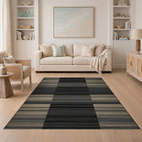 Bold Black White Striped Geometric Area Rug