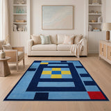 Navy Blue Geometric Yellow Cross Area Rug