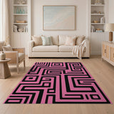 Geometric Modern Bold Pink Geometric Maze Area Rug