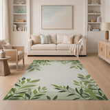 Floral Vintage Lush Green Leaf Border Area Rug