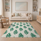 Green Leaf Pattern Area Rug on Cream