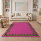Vibrant Pink Rug with Ornate Palm Frond Border