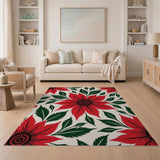 Bold Red Poinsettia Floral Floral Vintage Area Rug