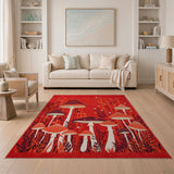 Kids Cartoon Red Whimsical Red Mushroom Forest Area Rug