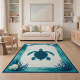 Teal Sea Turtle Coastal Beach Rug