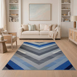 Blue Grey Chevron Geometric Area Rug