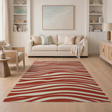 Abstract Area Vibrant Red Wavy Stripe Area Rug