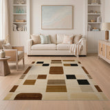 Modern Geometric Beige Neutral Block Rug