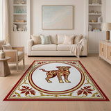 Ornate Framed Tiger-Striped Dog Area Rug