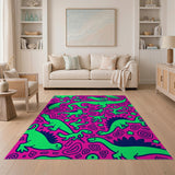 ODIKA Neon Dinosaur Washable Rug - Pink & Green Pop Art Low Pile Area Rug