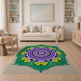 Purple Mandala Green Leaf Area Rug