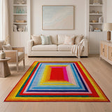 Vibrant Rainbow Concentric Frames Geometric Area Rug