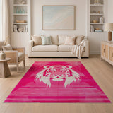 Vibrant Pink Tiger Head Geometric Area Rug