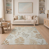 Beige Leaf and Berry Pattern Area Rug