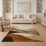 Layered Tan Mountain Abstract Area Rug