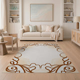 Ornate Floral Scroll Beige Area Rug