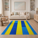 Vibrant Yellow Blue Vertical Stripe Area Rug