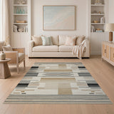 Modern Geometric Black Line Area Rug in Beige