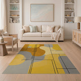 ODIKA Washable Abstract Geometric Area Rug - Mustard Yellow & Grey Modern Low Pile Non-Slip Carpet