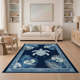 Navy Sea Turtle Hibiscus Palm Area Rug