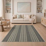 Black White Vertical Houndstooth Stripe Area Rug