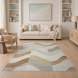Modern Wavy Neutral Abstract Area Rug