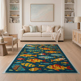 Playful Cartoon Fish School Area Rug
