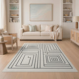 Geometric Labyrinth Line Art Area Rug