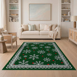 Festive Green Snowflake Rug with Red Berries