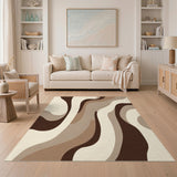 Abstract Area Wavy Brown Abstract Area Rug