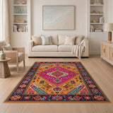 Vibrant Orange Pink Multi-Color Boho Area Rug