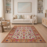 Traditional Persian Floral Area Rug in Orange Cream