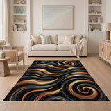 Golden Swirl Black Marble Abstract Rug