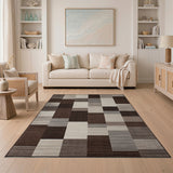 Modern Geometric Patchwork Area Rug in Brown Beige