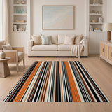 Bold Orange Black Striped Geometric Area Rug