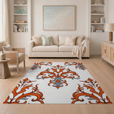 Orange Gray Baroque Damask Area Rug