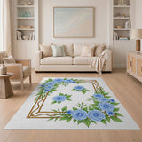 Vintage Blue Roses Floral Frame Area Rug