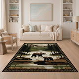Grizzly Mother Cub Moonlit Mountain Lake Rug