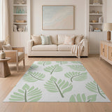 Mint Green Palm Leaf Pattern Area Rug
