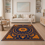 Navy Orange Sunburst Medallion Persian Rug