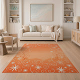 Vibrant Orange Swirl Star Floral Rug