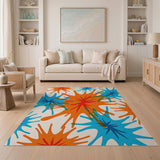 Vibrant Orange Blue Splatter Abstract Area Rug