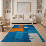 Modern Geometric Blue Orange Abstract Area Rug