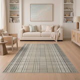 Beige Neutral Grid Modern Area Rug