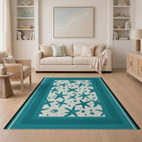 Blue and Teal Teal Starfish Seashell Coastal Area Rug