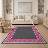 Pink Trellis Border Gray Area Rug