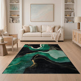 Emerald Green Gold Abstract Flow Area Rug