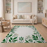 Lush Green Leaf and Bud Frame Rug