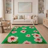 Vibrant Hibiscus Floral Green Area Rug