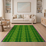 Vibrant Green Plaid Rug with Colorful Dots